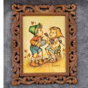 Vintage Hummel Dutch Children Framed Music Print Cottage Boy Girl Instruments